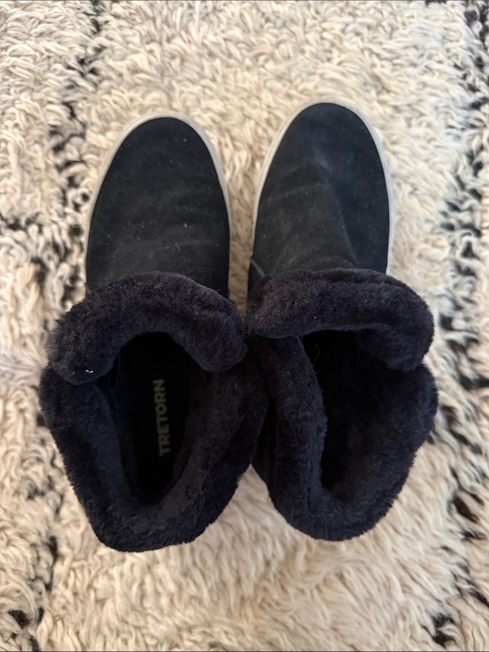Tretorn Black Suede Shearling-Lined Slip-Ons